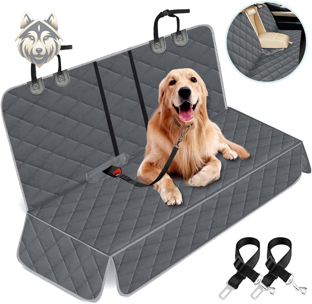 The Ride Clean™ Waterproof Dog Car Seat Cover from Koda &amp; Kompany – Non-Slip Rear Bench Protector with Adjustable Seat Belts, Universal Fit for Cars, SUVs & Trucks